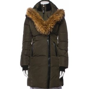 Mackage womens Kay down coat with fur trim hood GREEN